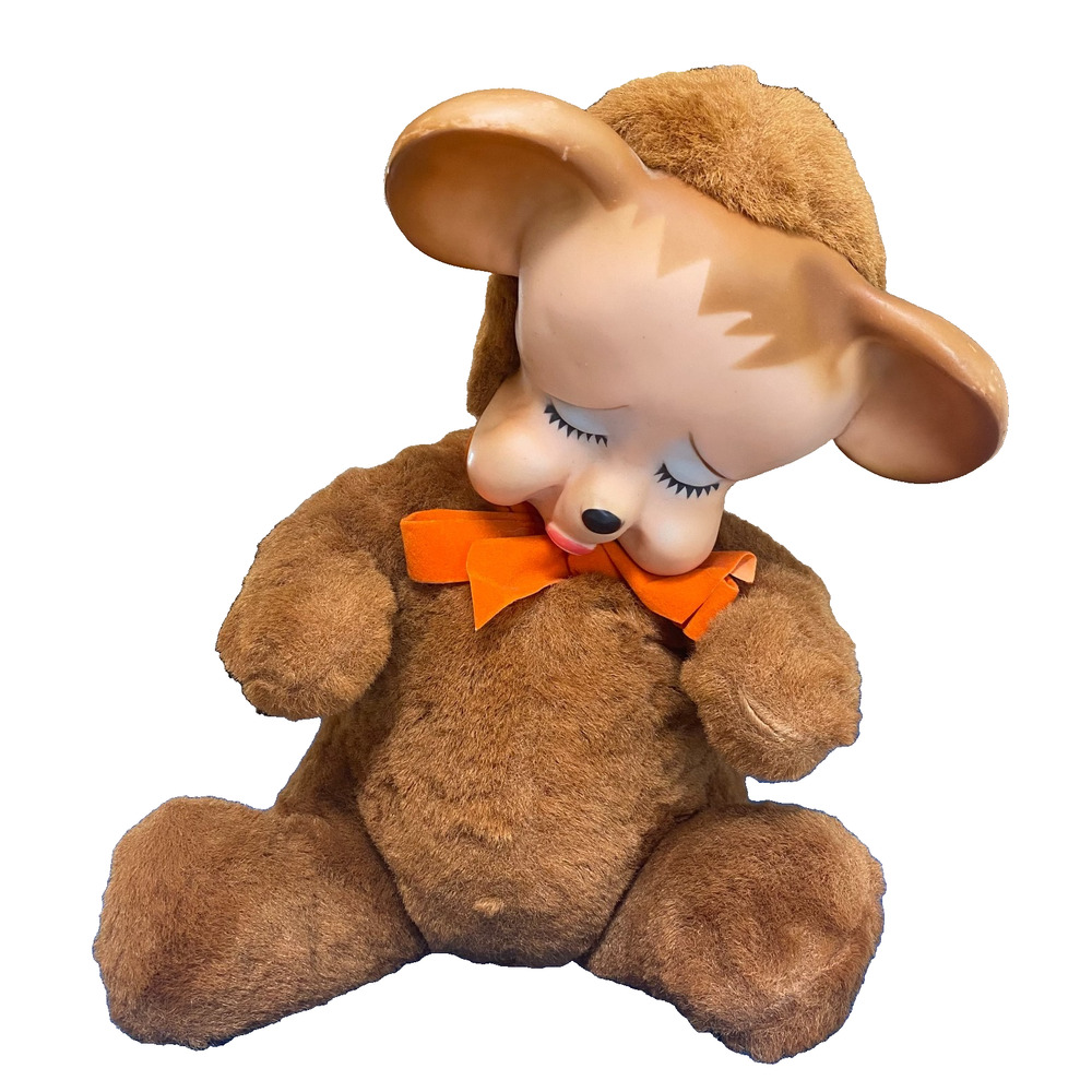 Knickerbocker Pouting Sad Sleeping Bear Plush Vinyl Rubber Face 1950 's Vtg 12"